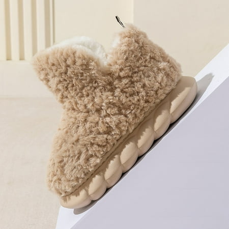 

SHYPM Fuzzy House Slippers for Women Cute Fluffy Soft Memory Foam Indoor Shoes Winter Platform EVA Non-slip Men Slippers Brown-40-41