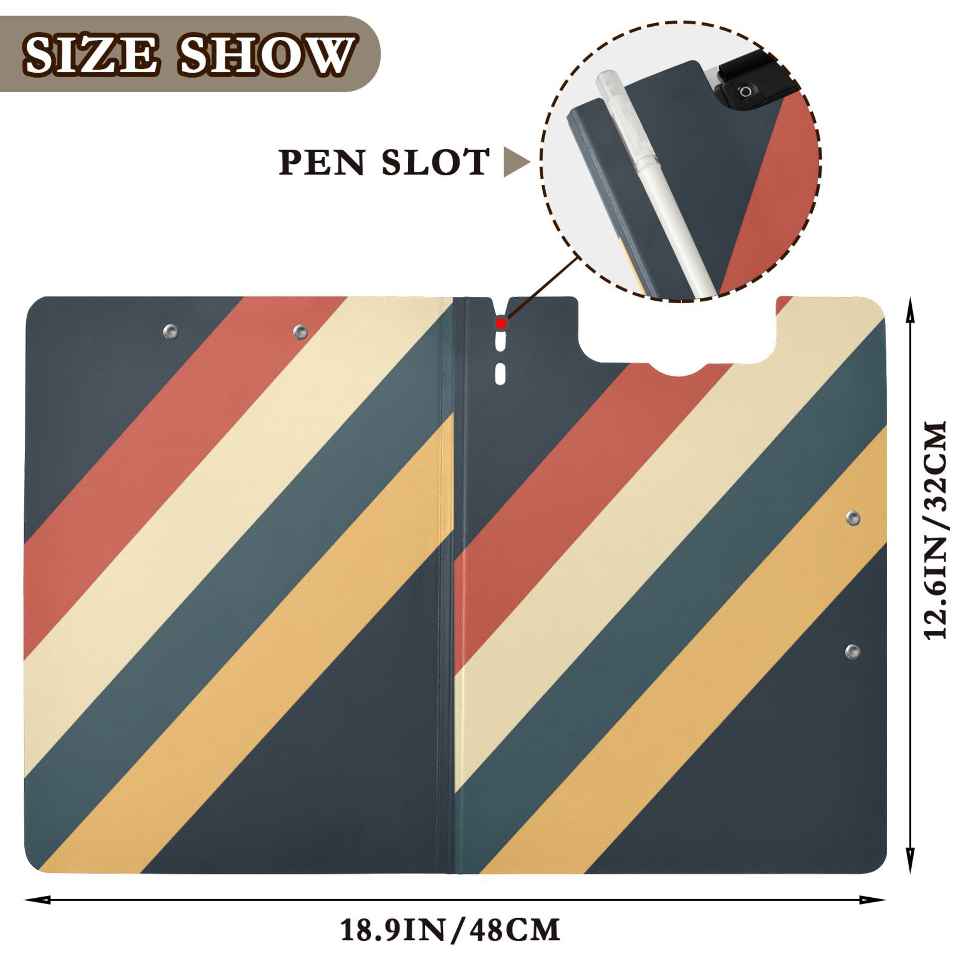 FORMRS A4 Clipboard Folder with Pen Holder Horizontal Foldable School Office Binder, Beige Stripes