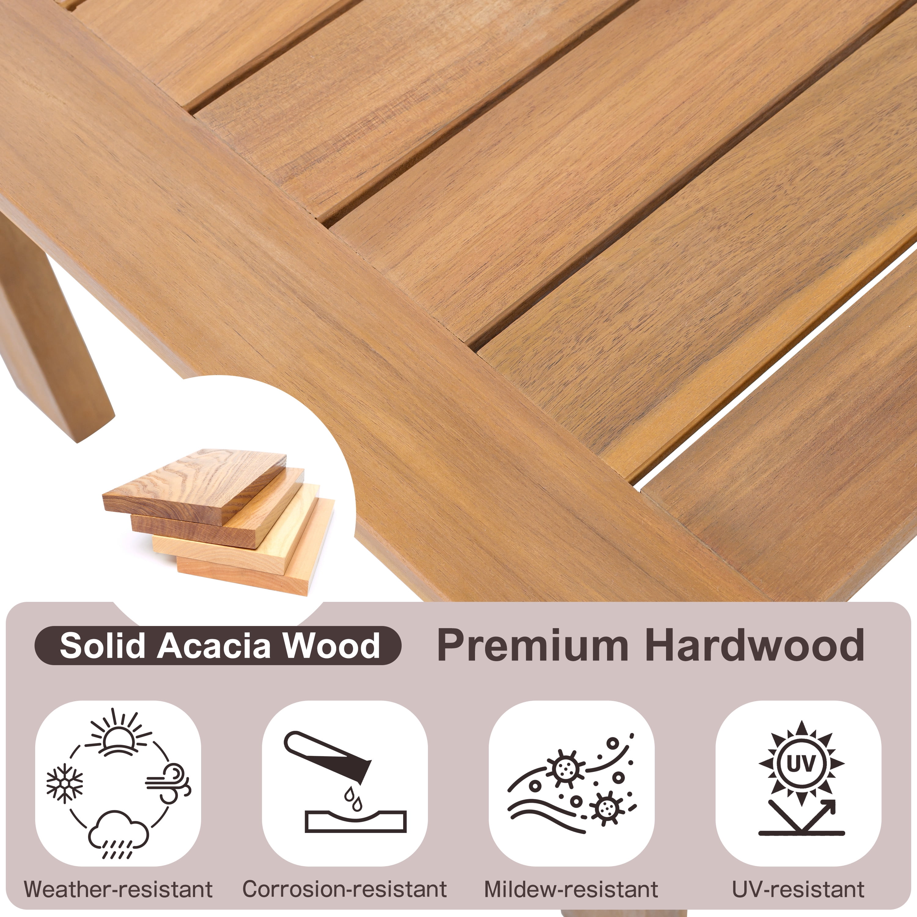 2 Piece Chat Set, Outdoor Acacia Wood Patio Furniture for Garden, Natural and Beige