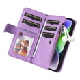 thumbnail image 4 of Multifunctional Case for iPhone 14 Plus,Card Slots[RFID Blocking],Durable Flip Folio Kickstand Magnetic Closure Leather Zipper Wallet Wrist Strap Shockproof Case For iPhone 14 Plus, Purple, 4 of 12