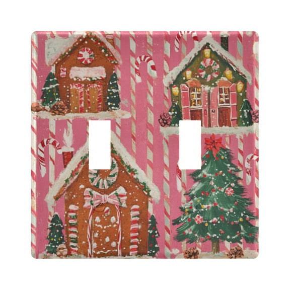 Yayeee Toggle Light Switch Wall Plate 2-Gang 4.56"x4.48" Decorative Outlet Cover, Brown Gingerbread Houses