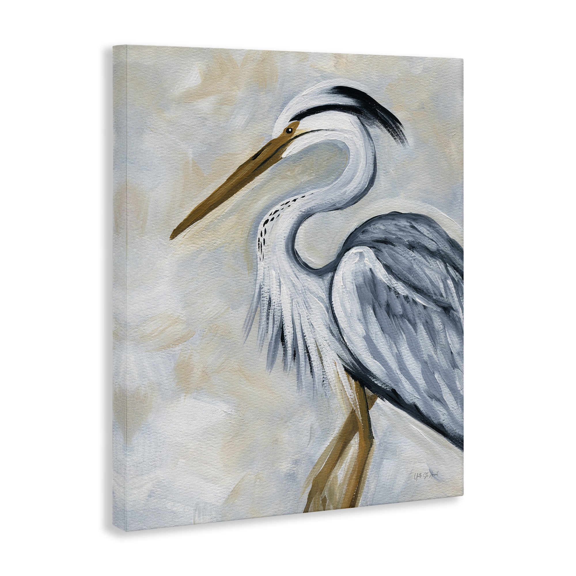 Stupell Industries Muted Blue Heron Animals & Insects Painting Gallery Wrapped Canvas Art Print Wall Art, 16 x 20