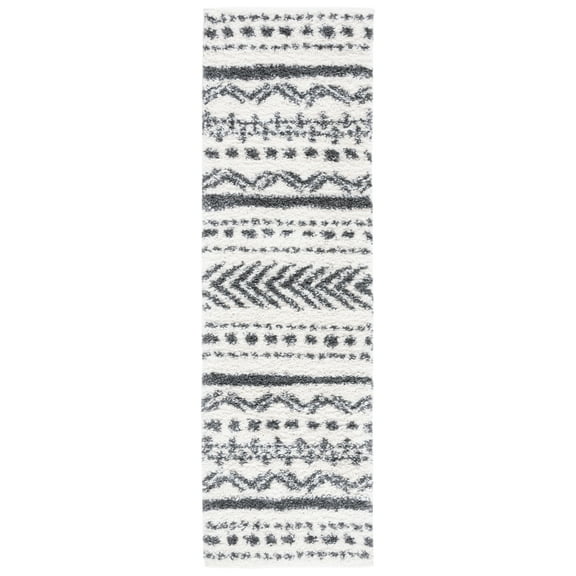SAFAVIEH Parma Blanche Geometric Shag Runner Rug, Ivory/Charcoal, 2'3" x 8'