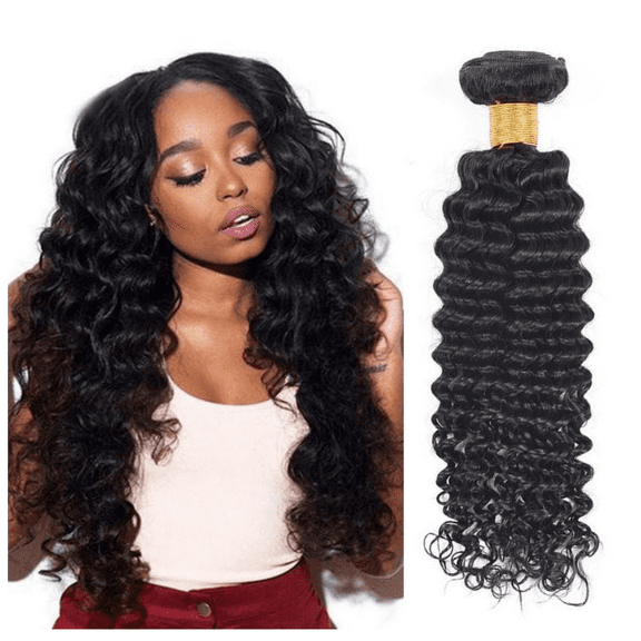 Ustar Affordable 100% Human Hair Deep Wave One Bundle 10"-30"inch Natural Black 20"