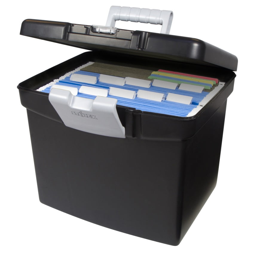 Storex Portable File Box, with XL Storage Lid, Black (Case of 2