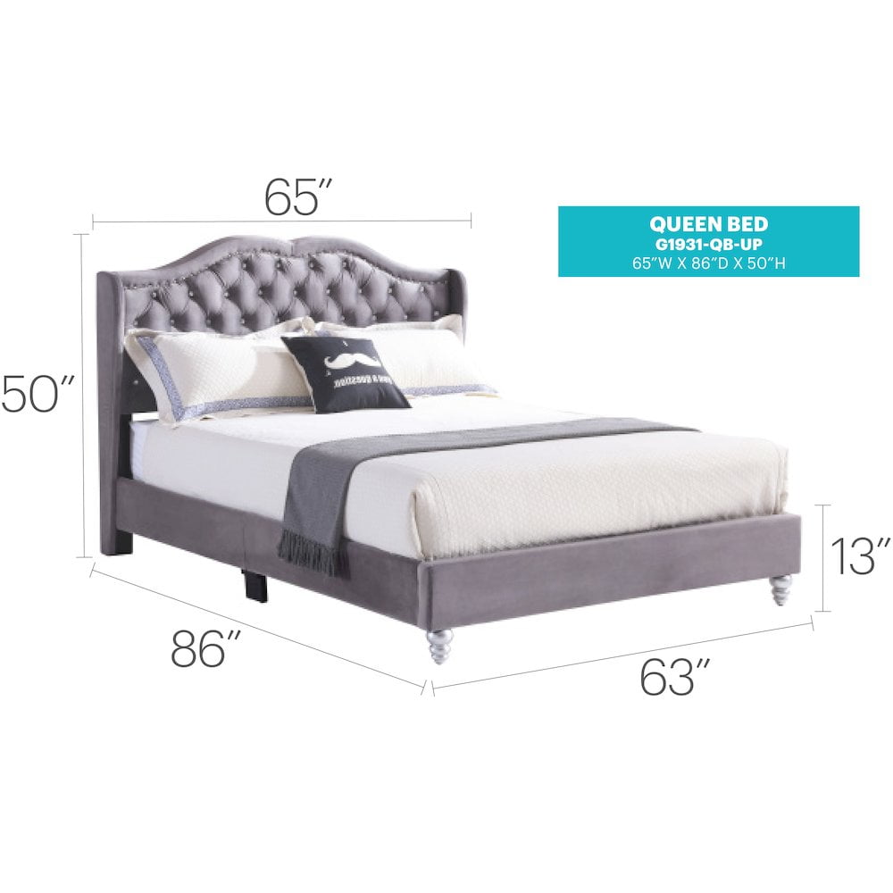 Glory Furniture Joy G1931-QB-UP Queen Upholstered Bed , GRAY