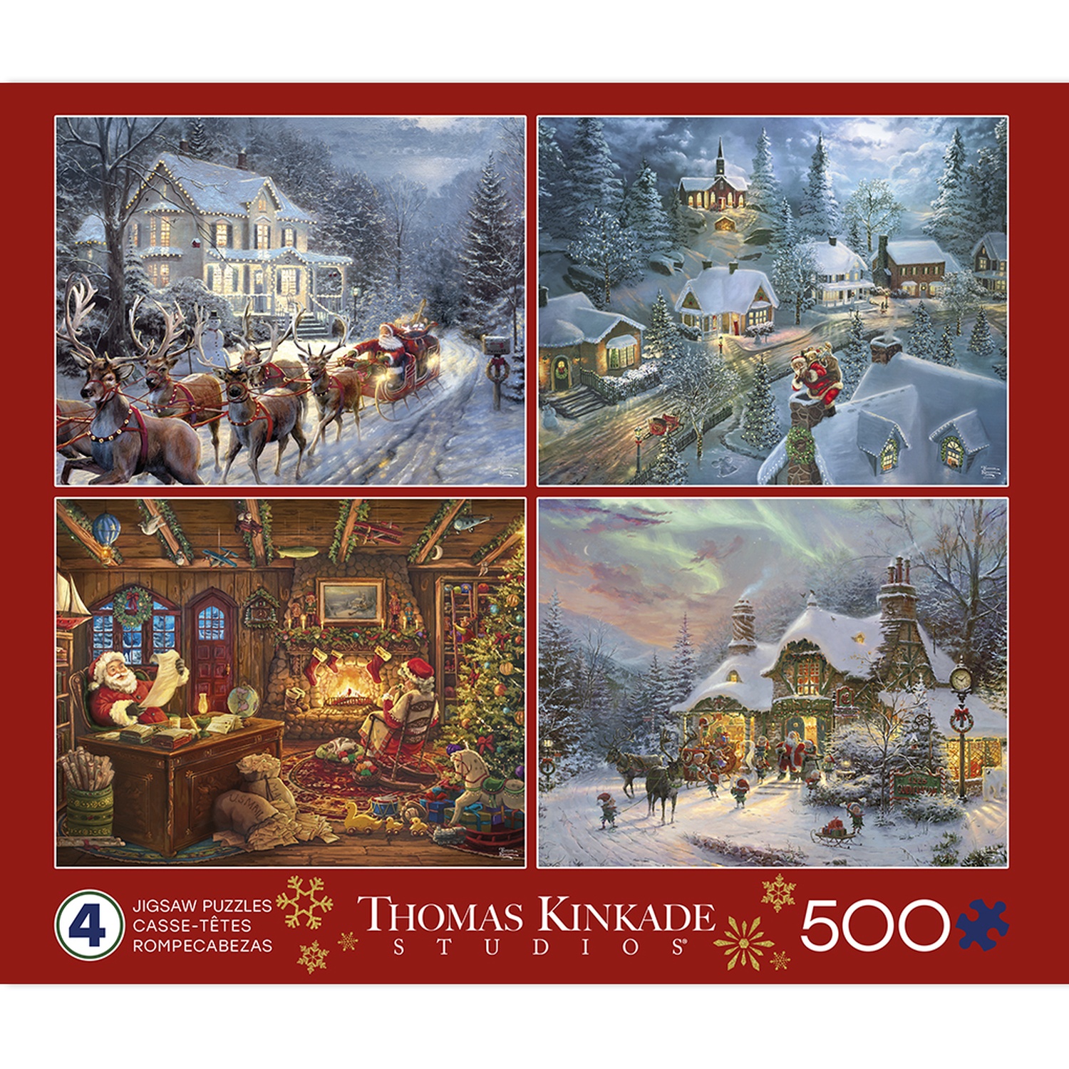 Ceaco Disney Thomas Kinkade Holiday Multipack Puzzles 4 Pack Interlocking Jigsaw Puzzle for Adults Ages 14+