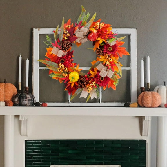 Noothes Natural Grapevine Base Fall Decor, Thanksgiving Autumn Wreath with Maple Leaves, Artificial Red Sunflower Pumpkin Vine Wreath, 17.7in Indoor/Outdoor Front Door Decor