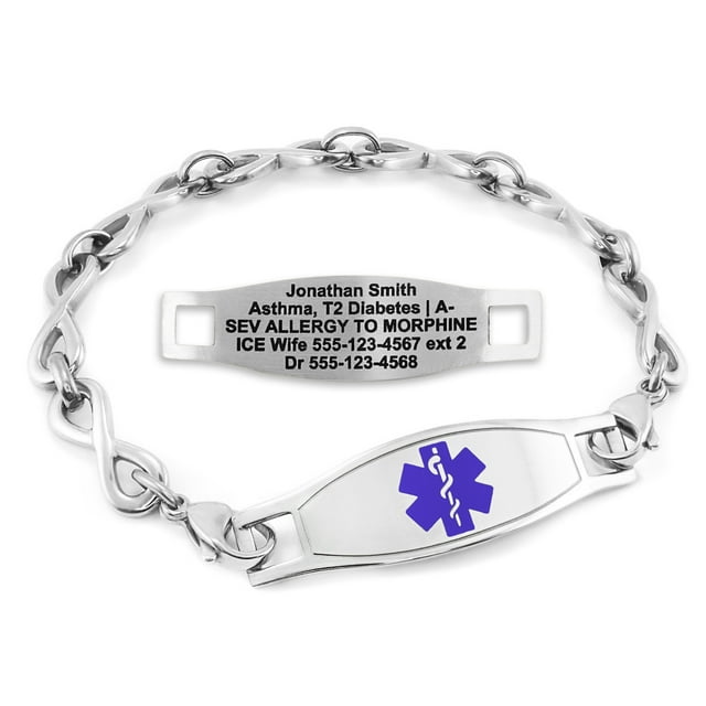 MedicEngraved Bracelet d'Alerte Médicale Personnalisé en Acier Inoxydable - Maillon Infini 6 mm