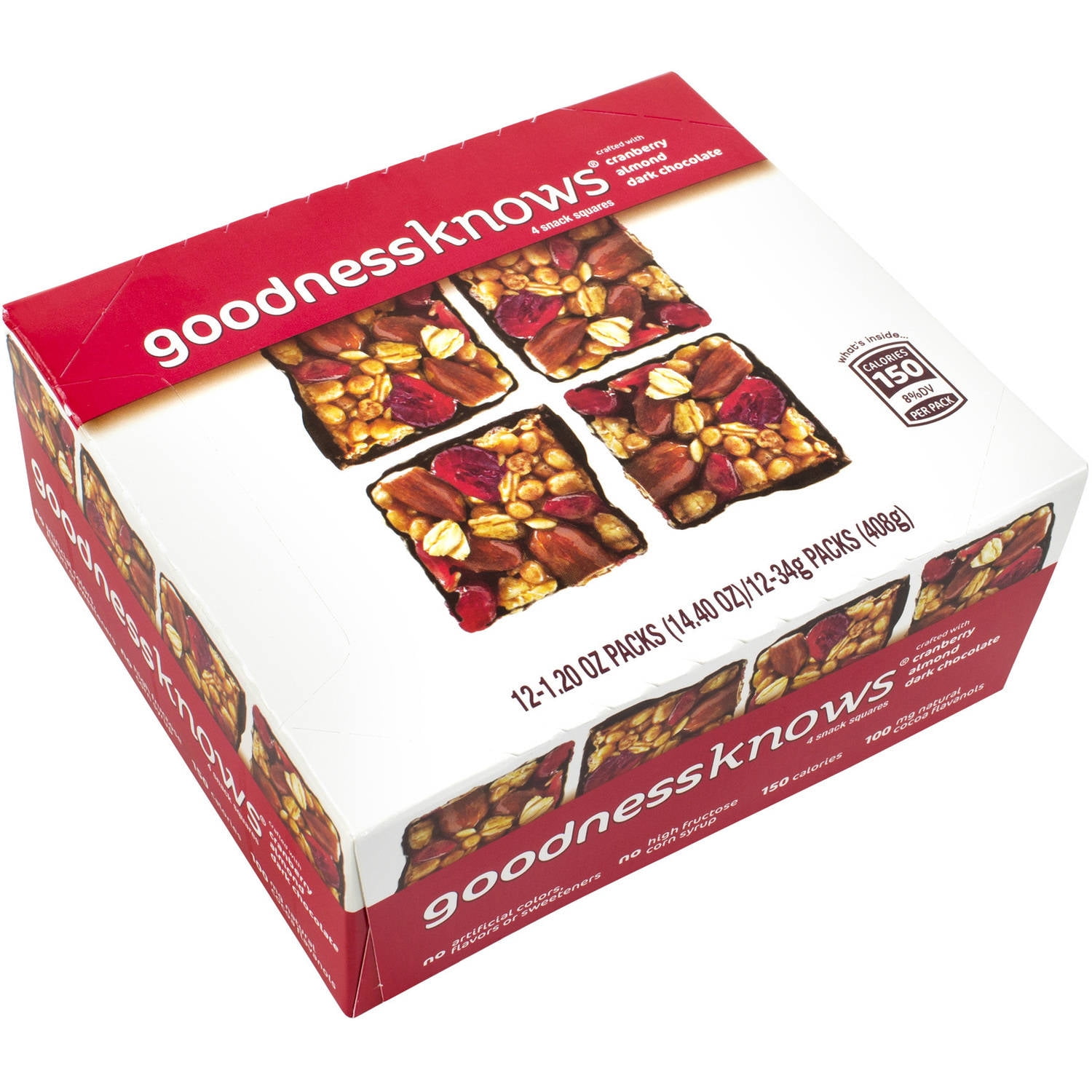 GoodnessKnows Cranberry & Almond Dark Chocolate Snack Squares, 1.20 oz, 12 count by