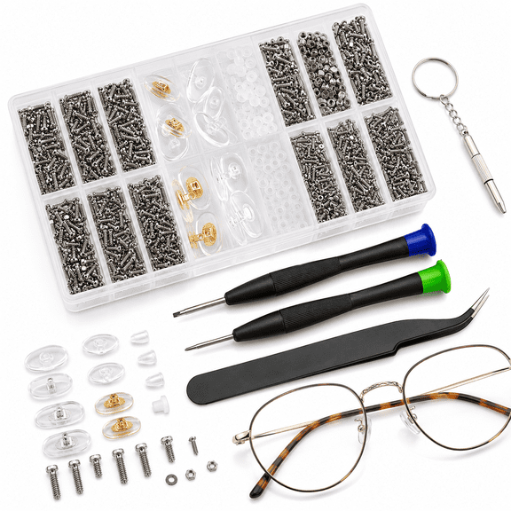 Eyeglasses Repair Kit Glasses Repair Kit Stainless Steel Screws and Nose Pads with Micro Screwdriver Tweezer for Watch