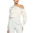 thumbnail image 2 of Qulqfy Women Satin Tops One Shoulder Long Sleeve Dressy Beige Fall Blouses Womens Fancy Shirts L, 2 of 8