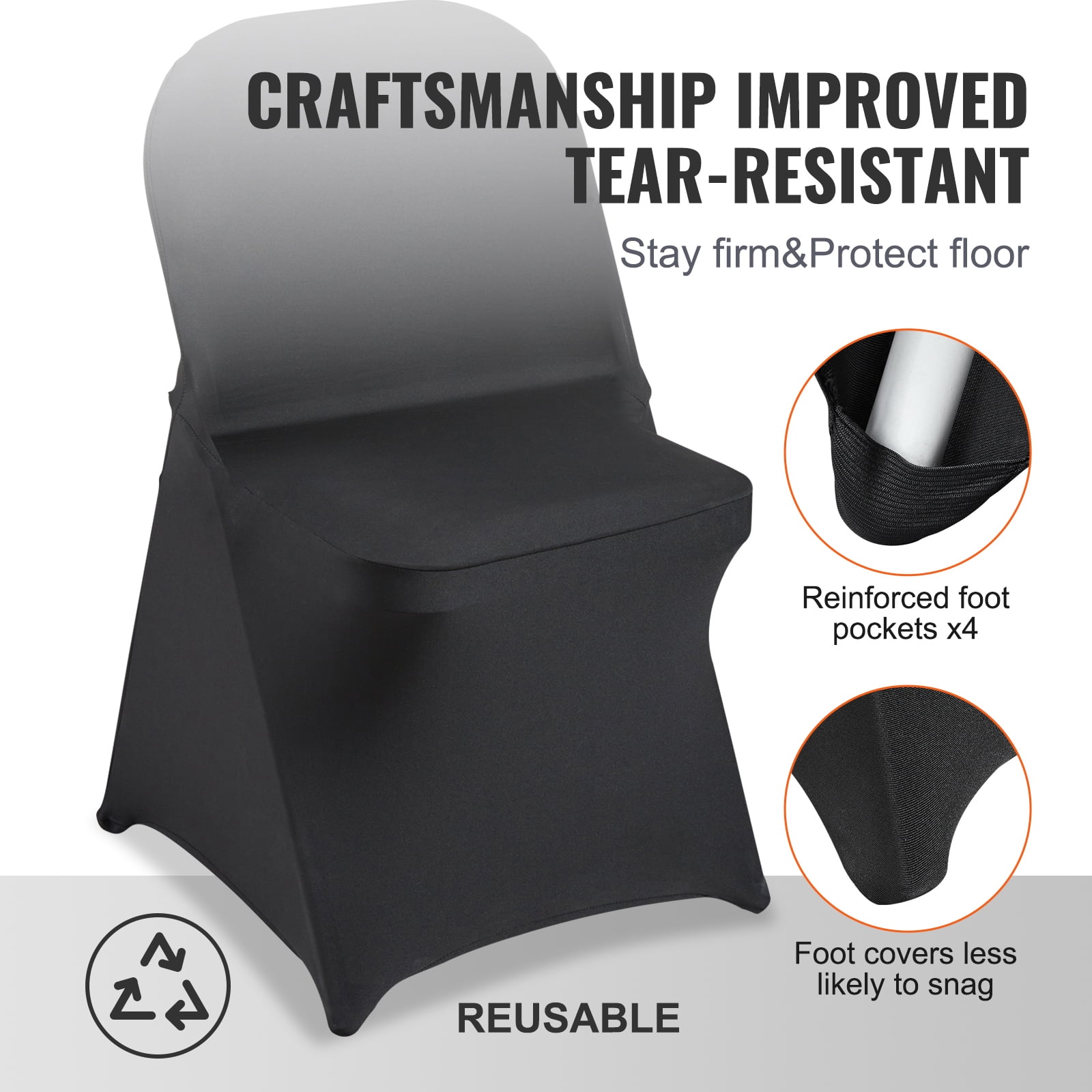KFFKFF 50pcs Stretch Spandex Chair Covers Black Folding for Wedding Party Restaurant