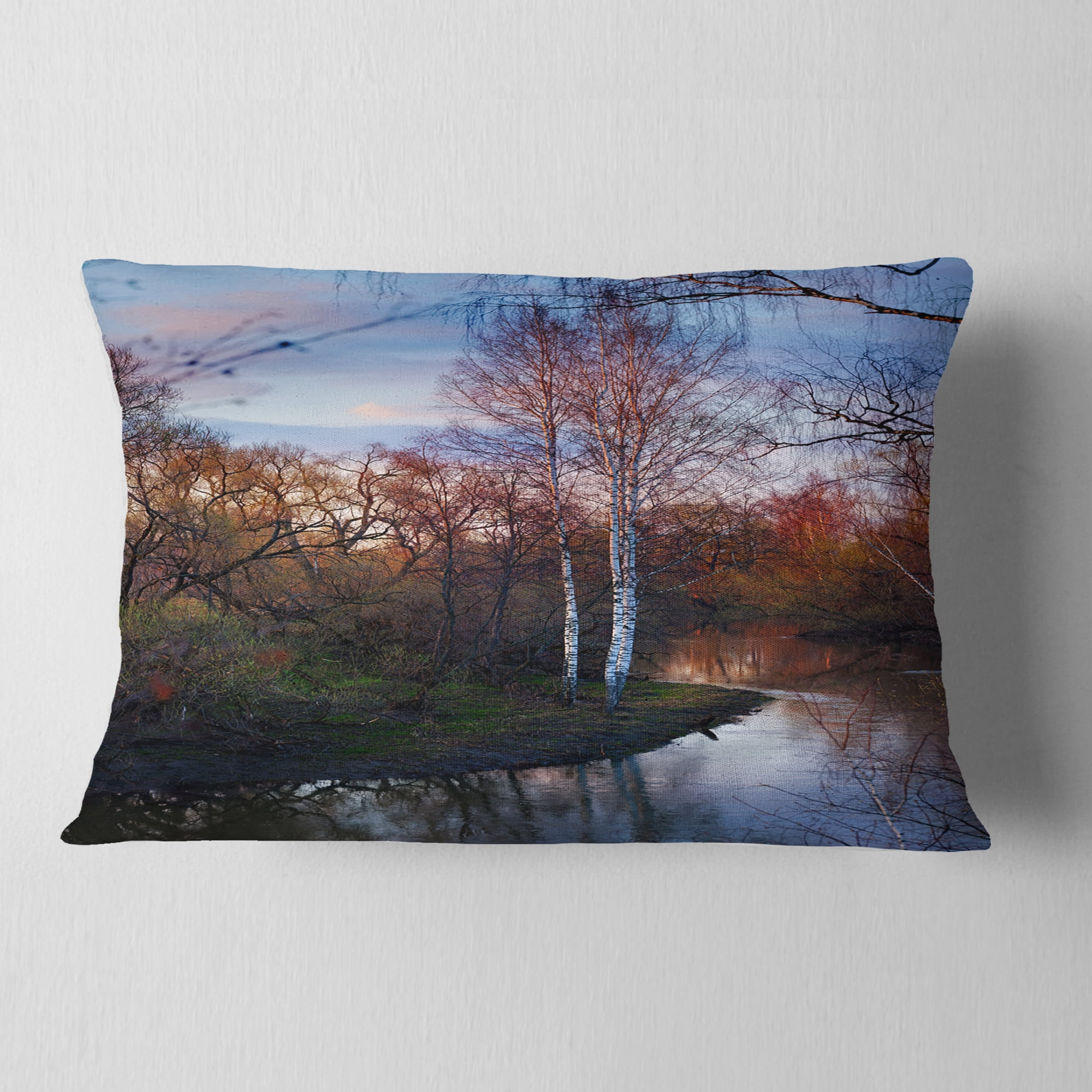 Designart Forest River in the Spring - Landscape Photo Throw Pillow - 12x20