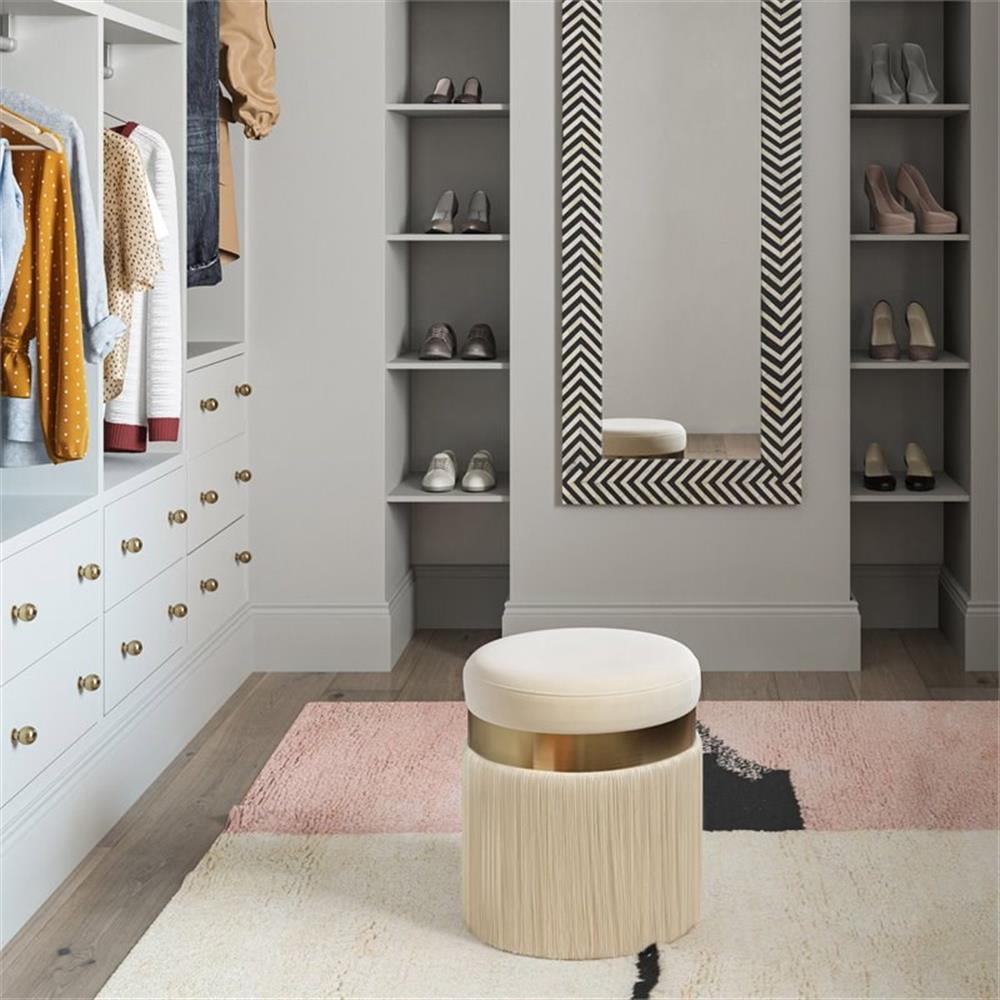 Maklaine 16.3"H Transitional Velvet and MDF Ottoman in Cream