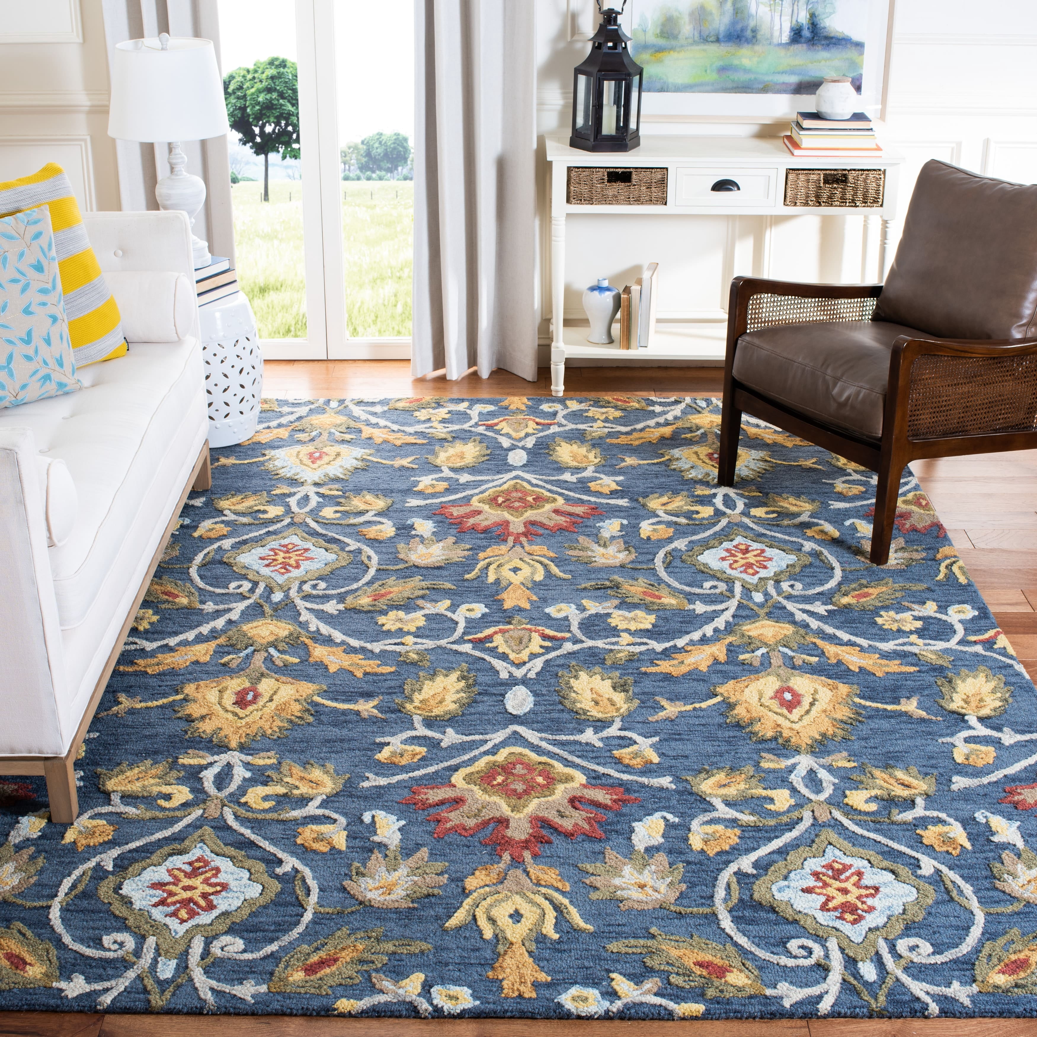 SAFAVIEH Blossom Lennon Floral Wool Area Rug, Charcoal/Multi, 11' x 15'
