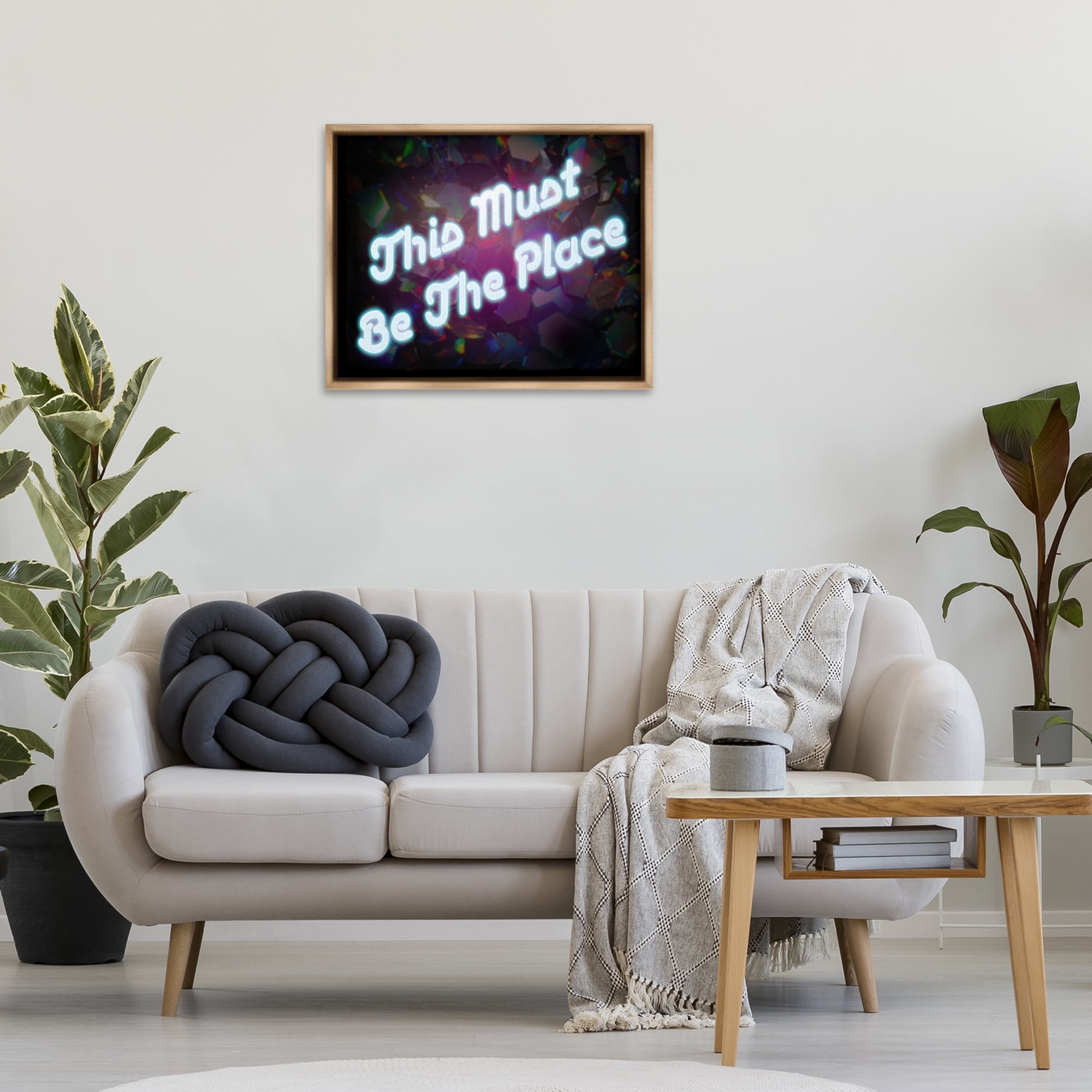 Stupell Industries This Must Be The Place Text & Numbers Painting Brown Floater Framed Canvas Art Print Wall Art, 31 x 25