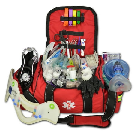Lightning X Deluxe Stocked Large EMT First Aid Trauma Bag w/ Emergency Medical Supplies Fill Kit (Best Gunshot Trauma Kit)