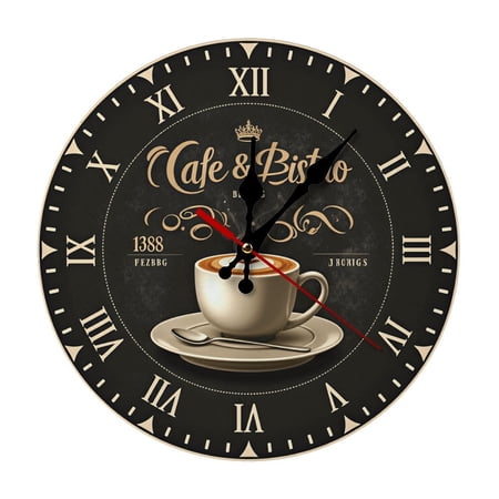 2D Flat Wall Clock Art Print, Silent Non Ticking Battery Operated,French Cafe Coffee Wall Clock 2D Print Decorative for Bathroom Kitchen Bedroom 10 & 12 Inches, Ships Next Day, No Battery