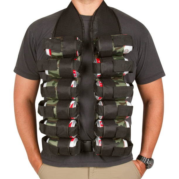 12-Pack Beer Drinking Vest By EZ Drinker Black and Camo