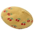 thumbnail image 1 of Kids Fashion Beret Cherry Embroidery Woolen Hat Beanie Turban Hat Fedoras Color Matching Design, 1 of 7