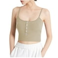thumbnail image 3 of Jinhomg Womens Cotton Knit Tank Tops Casual Spaghetti Strap Camisole Lightweight Button Down Square Neck Crop Tops Cute Y2K Going Out Wear Beige L, 3 of 7