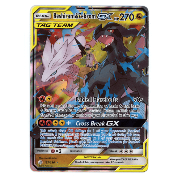 Reshiram & Zekrom GX 2019 Pokemon Cosmic Eclipse Holo Ultra Rare #157/236