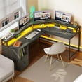 thumbnail image 3 of KWUXIN L Shaped Gaming Desk with Drawers, 67" Reversible Computer Desk with Power Outlet & LED Strip, Corner Desk with File Cabinet & Monitor Stand, Home Office Desk,Brown, 3 of 10