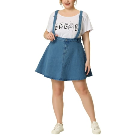 MODA NOVA Juniors Plus Size Adjustable Strap Cross Back Denim Suspender Skirt