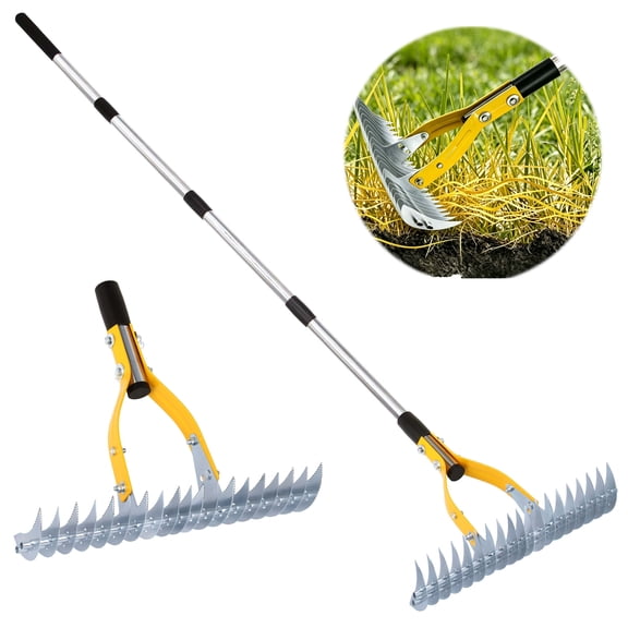 YARTTING Thatch Rake Durable Efficient Dethatcher Rake with Adjustable Handle Steel Garden Rake for Raking Leaves, Dead Grass, Loosening Soil