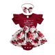 thumbnail image 1 of Vestido Para Niñas, Ropa Para Niñas Pequeñas, Moda Para Niños Pequeños, Estampado De Flores s, Volantes, Mono De Manga Corta, Falda Corta, Traje Con Lazo Rojo Odeerbi LM103-8554, 1 of 9