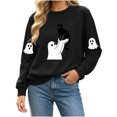 thumbnail image 3 of Byworldtasic Halloween Spooky Season Shirt for Women Cute Ghost Long-Sleeve Pullover Tops Lightweight Sweatshirt, 3 of 8