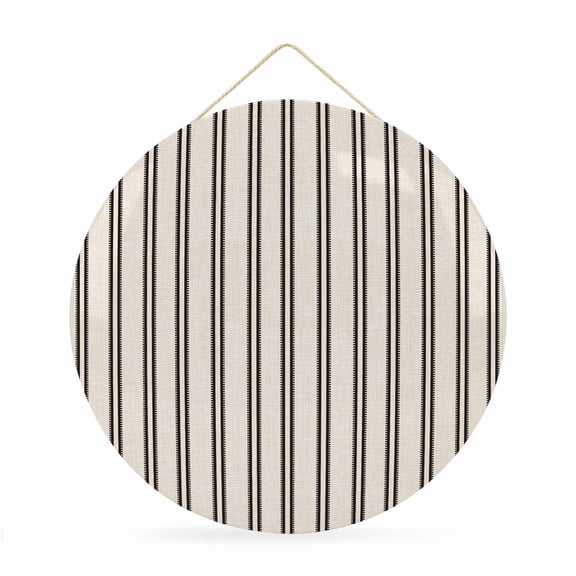 Welcome Sign for Front Door, Black Stripes Round Metal Wall Art Wreaths, Retro Vertical Striped Farmhouse Beige Outdoor Indoor Wall Hanging Sign for Porch Decor Housewarming Gifts 11.8 Inch