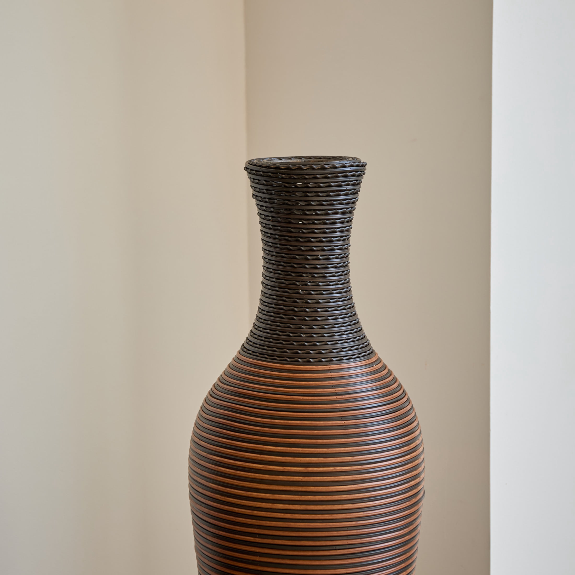 Noble House 39.4" Tall PVC Floor Vase, Two-Tone Textured Decorative Vase, Dark Brown