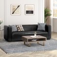 thumbnail image 2 of GDF Studio Minkler Contemporary Faux Leather 3 Seater Sofa, Midnight Black and Dark Walnut, 2 of 7