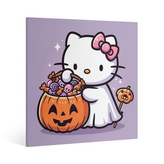 Hello Kitty Thanksgiving halloween Canvas Wall Art Cartoon Wall Decor | HD Printed & Wooden framed wall art | Modern Wall Decor for Gift | Kids Room Decor | Made in USA 8x8 Inch
