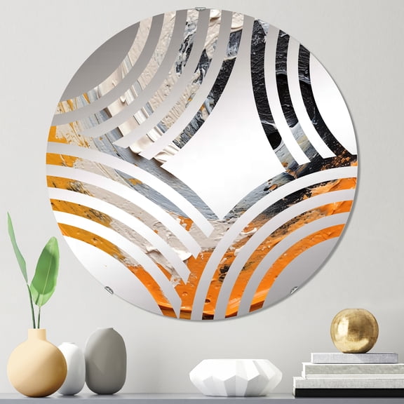 Designart "Mystic Spirals in Orange and Black II" Abstract Spirals Baptist Fan Round Wall Mirror - Abstract Oval Printed Decorative Mirror - Multiple Color Options