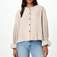 thumbnail image 2 of hotojiny Button down Shirt for Women Fashion Long Sleeve Basic Top Spring Crew Neck Clothes, 2 of 7