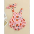 thumbnail image 2 of Franhais Baby Girl's Two-Piece Suit, Strawberry Print Ruffle Sleeveless Snap Crotch Romper + Headband, 2 of 8