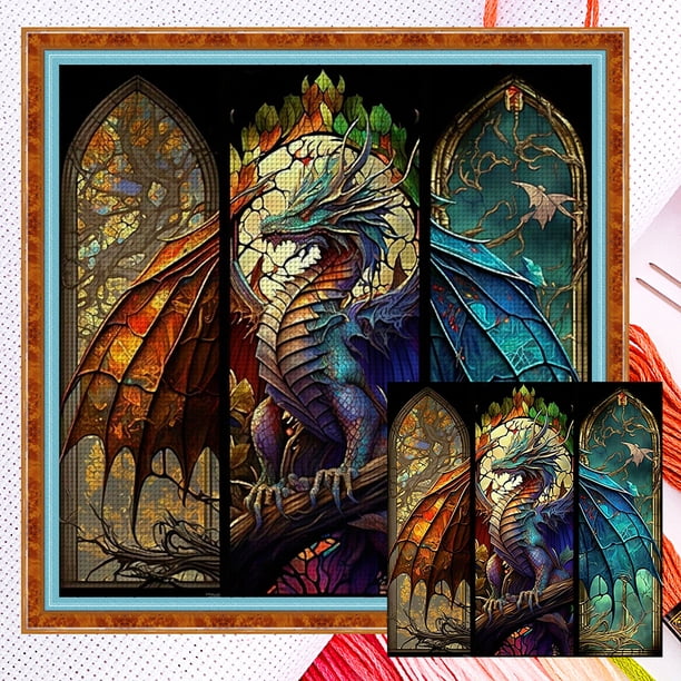 Hilo de bordar de algodón ecológico completo, punto de cruz de vidriera contado de 11CT, 40x40cm
