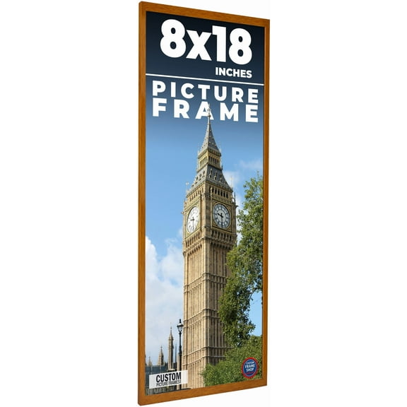 8x18 Honey Brown Real Wood Picture Frame Width 0.75 inches | Interior Frame Depth 0.5 inches | Warm