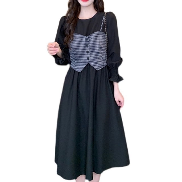 Laklulu Vestido De Cóctel Elegante con Manga Larga Y Manga Corta para Mujer,XXL