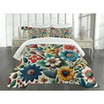 thumbnail image 3 of Ambesonne Colorful Quilted Bedspread Set 3 Pcs, Leafy Spring Floral Garden, King Size, Pale Green Sea Blue Red, 3 of 4