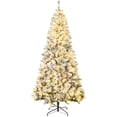 thumbnail image 7 of 7.5ft Pre-lit Artificial Christmas Tree with Incandescent Warm White Lights, Snow Flocked Full Pre-Lit Xmas Tree with 1188 Branch Tips, 500 Incandescent Lights & Foldable Stand, Green, 7 of 7