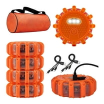 6 Pack Rechargeable LED Emergency Road Flares - Ultra Bright Roadside Warning Lights with USB Charging | 9 Flash Modes & Base for Vehicles, Trucks & Boats | Orange Safety Beacon Discs