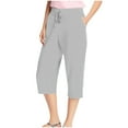thumbnail image 6 of Capris for Women Womens Plus Size Capris Casual Solid Drawstring Elastic Waist Capri Pants Summer Breathable Loose Wide Leg Cropped Trousers with Pocket, 6 of 6