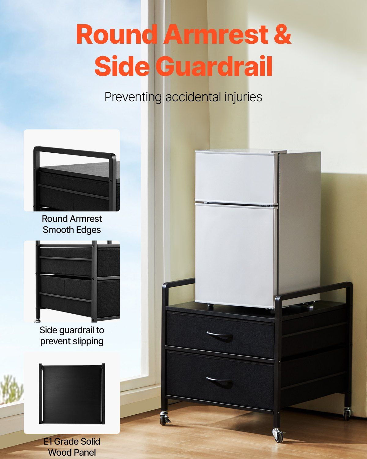 Mini Fridge Stand with Storage 176 lbs Black Mini Fridge Table 2 Drawers