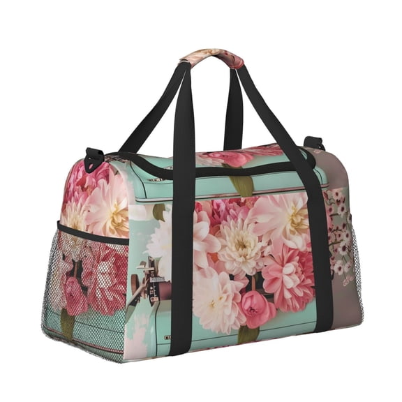 Ratiio Vintage Typewriter Floral Pattern Hand Travel Bag, Weekender Carry On for Women Men, Sports Gym Bag, Workout Duffel Bag, Overnight Shoulder Bag fit 15.6 Inch Laptop