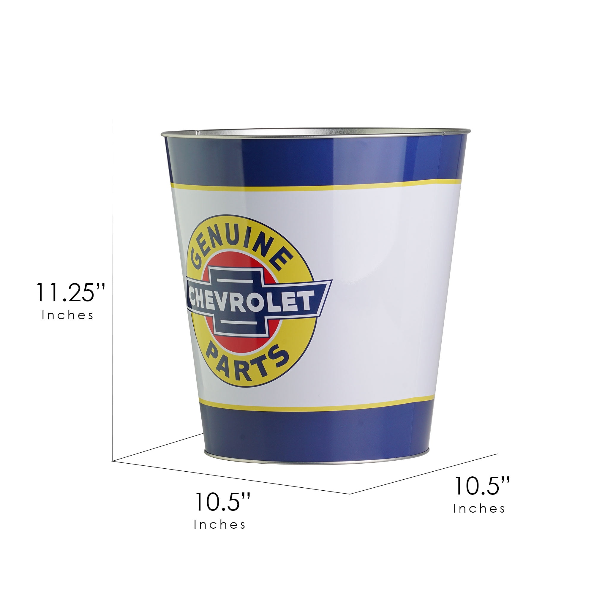 American Art Decor Licensed Genuine Chevy Parts Small Decorative Metal Trash Can Garbage Bin Waste Basket - 11.25" x 10.5"