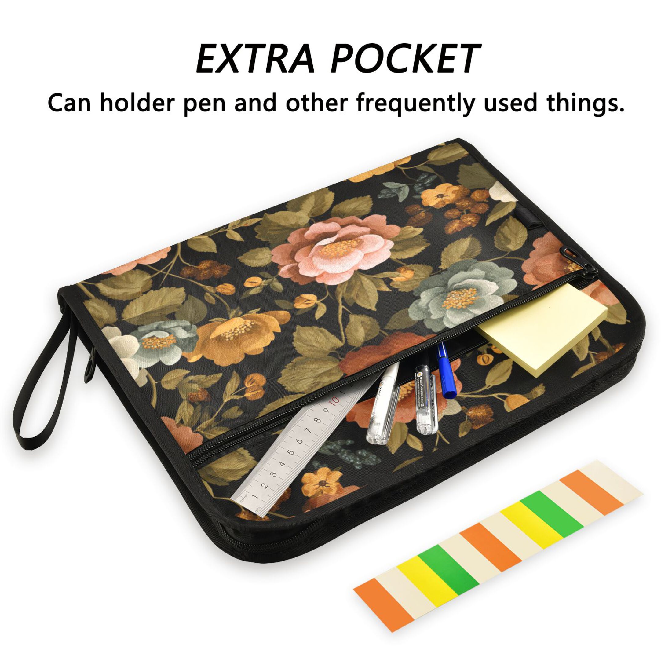 Accordion File Organizer with Zip Closure 13 Pockets Expanding File Folder Letter A4 Paper Document Organizer for Home Office Vintage-inspired Floral Pattern